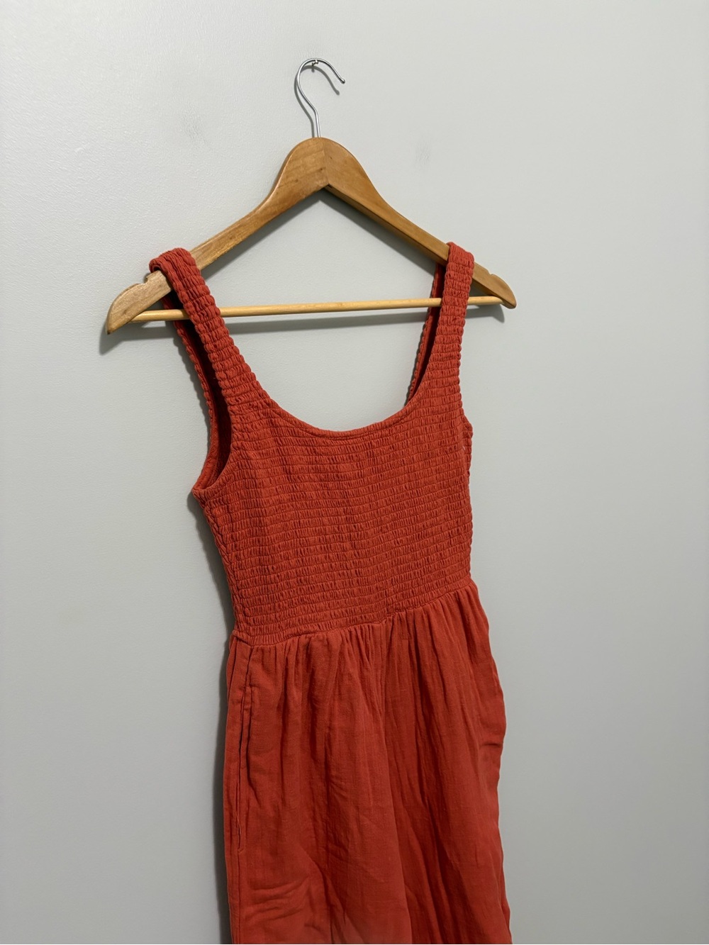 ASOS Natural Hippie Indie Breezy Cotton Burnt Orange Smocked Sleeveless Romper